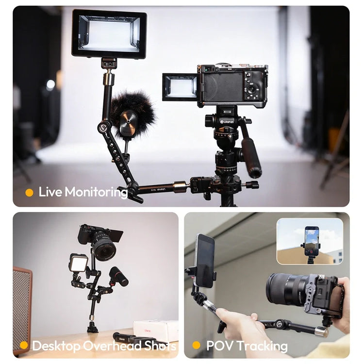 Ulanzi TA10 3-Section Articulating Magic Arm T133 - Ulanzi TA10 magic arm for camera setup: live monitoring, desktop overhead shots, and POV tracking.