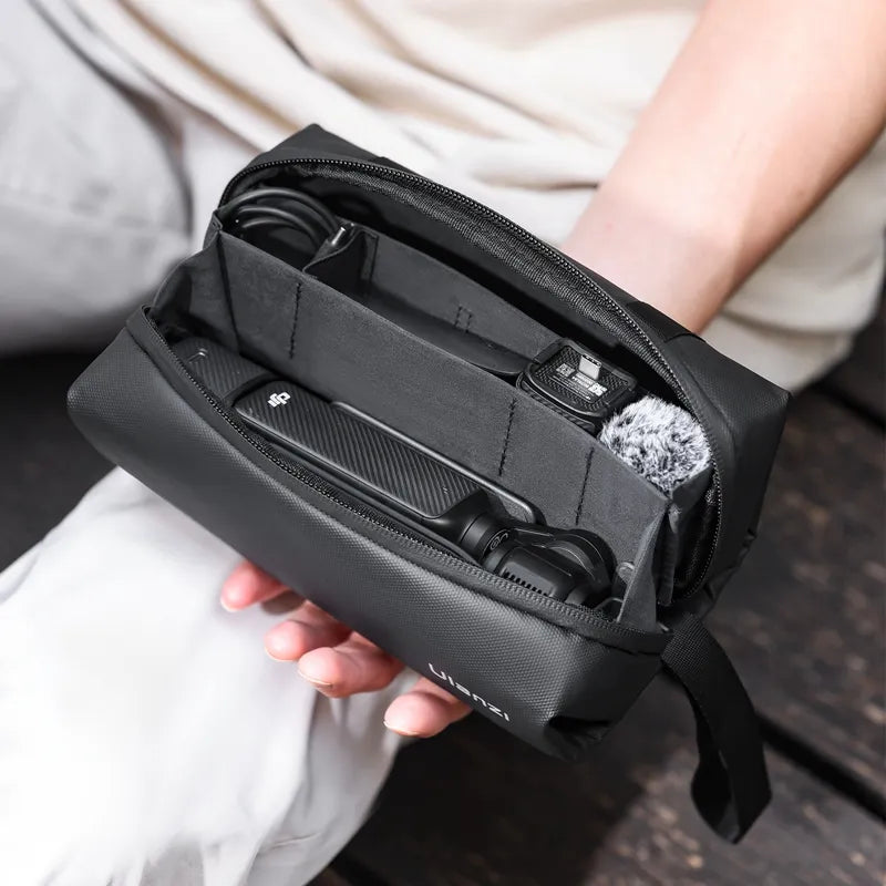 Ulanzi PK-04 Carrying Bag for DJI Osmo Pocket 3: Black bag with compartments for accessories.