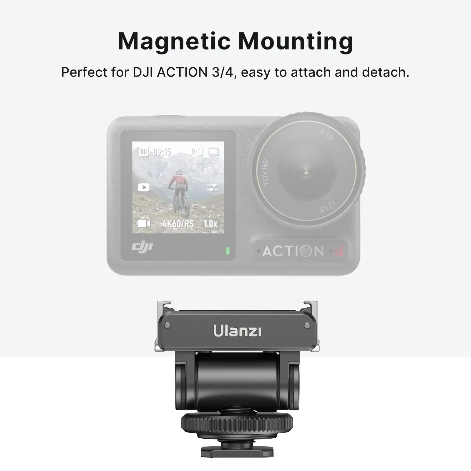 Ulanzi Magnetic Mounting accessory for DJI Action 4, easy attach and detach, 4K video, product shot.