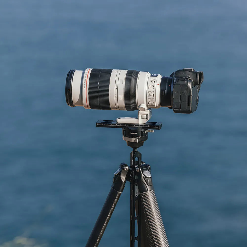 Ulanzi Falcam TreeRoot carbon fiber tripod with Canon camera, black design, for photography.