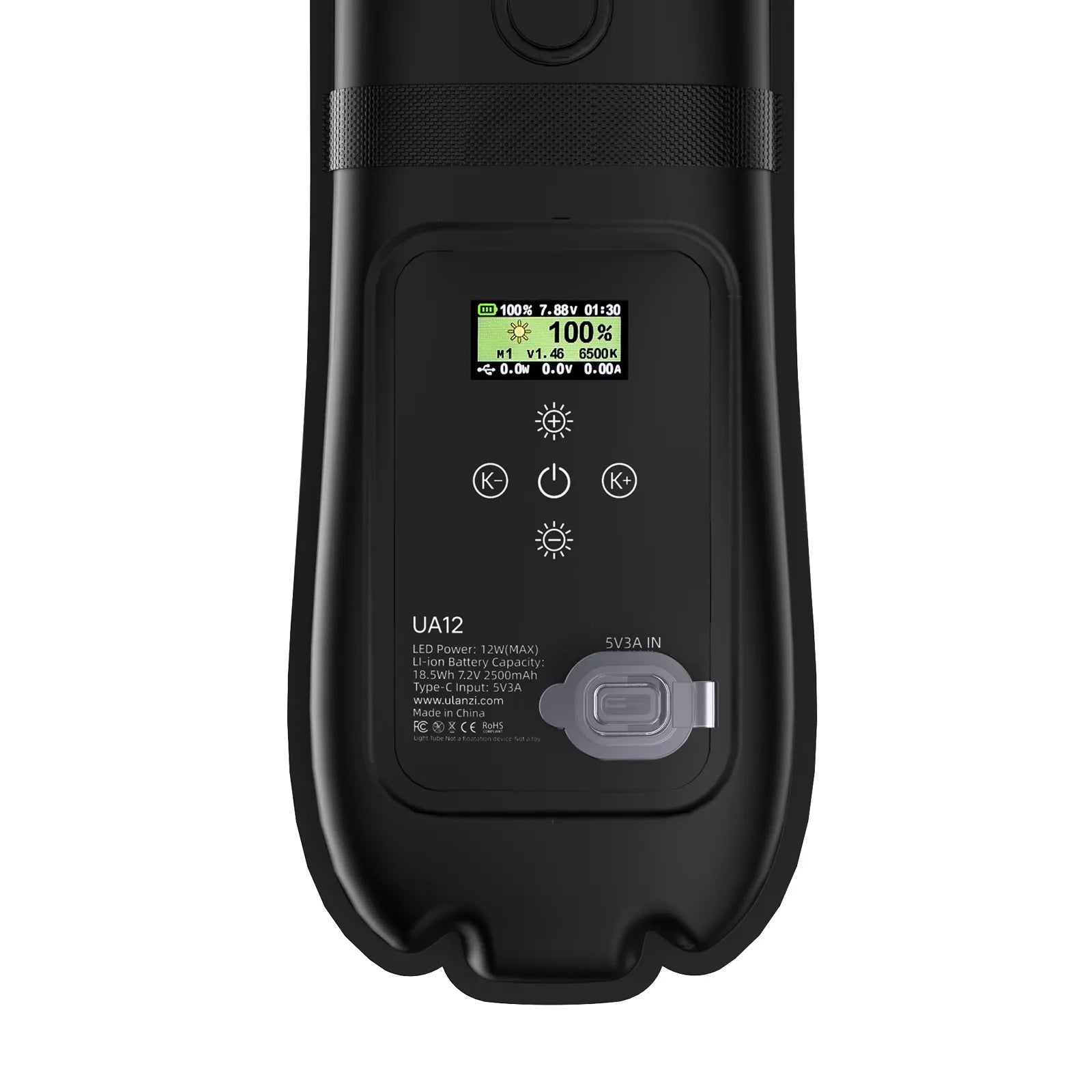 Ulanzi UA12 Air Tube Light: Control panel with adjustable settings, perfect for content creation.