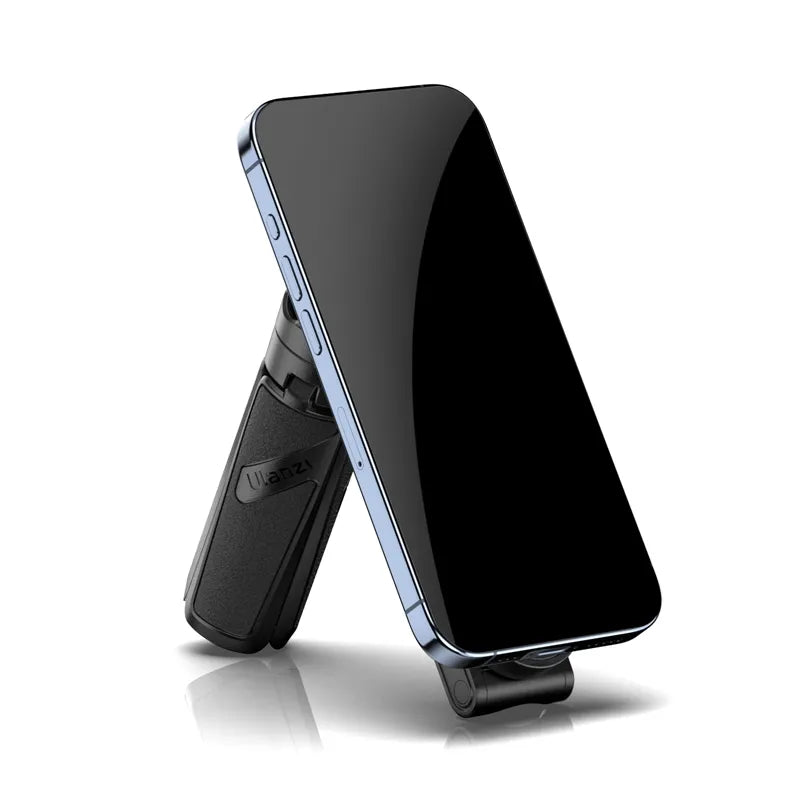 Ulanzi JJ03 magnetic phone tripod with black smartphone, versatile for content creation.