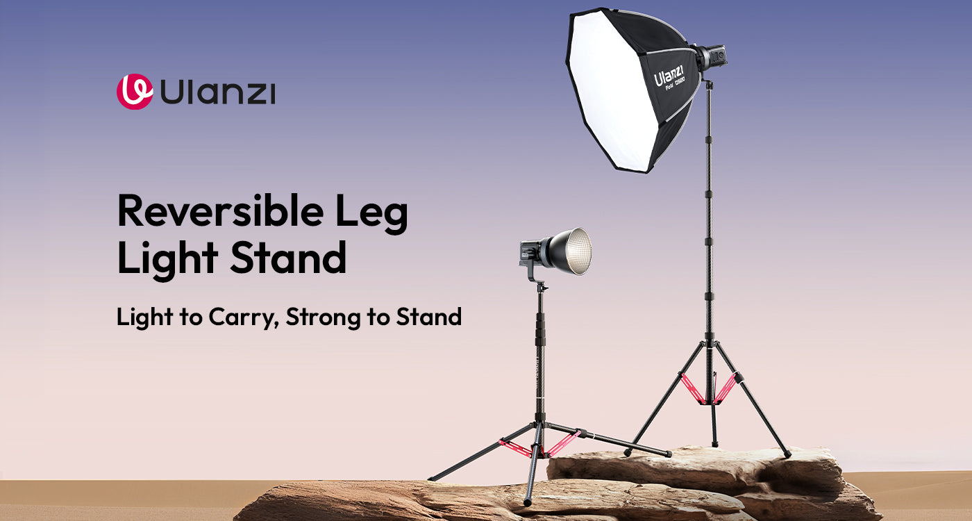 Ulanzi T230 Reversible Leg Light Stand with softbox and light, "Light to Carry, Strong to Stand".