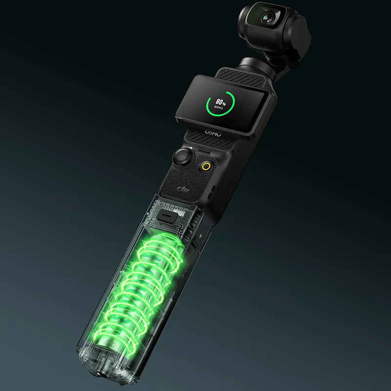 Ulanzi PK-12 Mini Quadpod Battery Handle for Pocket 3 - Showcasing power and battery life.