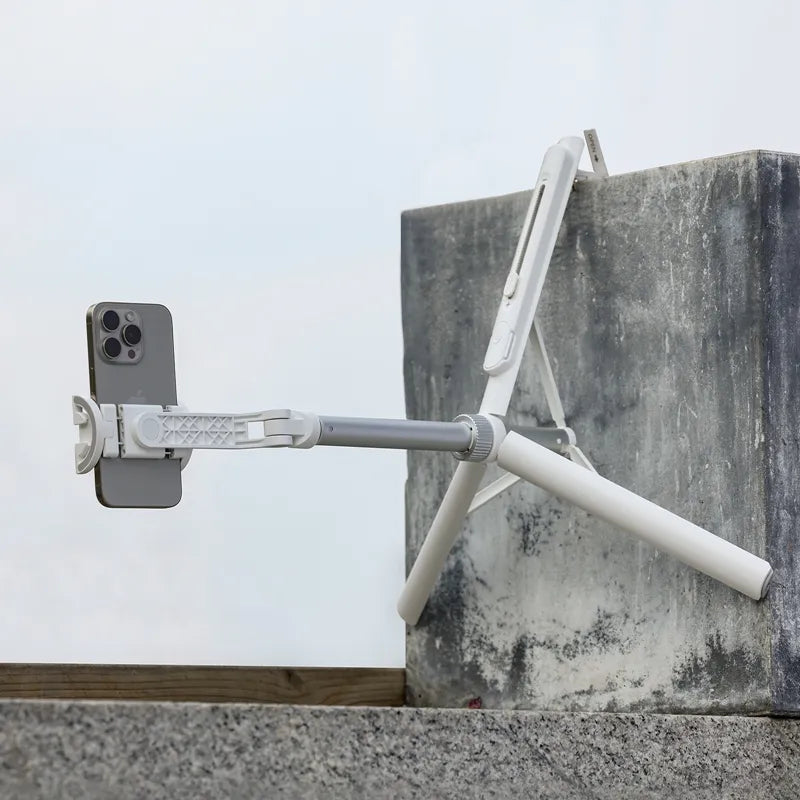 Ulanzi TT88 Selfie Stick: white tripod, phone mount for overhead shots. Aluminum design.