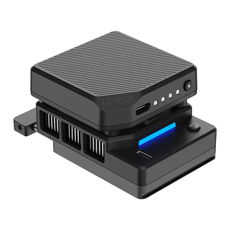 Ulanzi CU01 Camera Cooler Kit, black with charging indicators and ports, perfect for camera cooling.