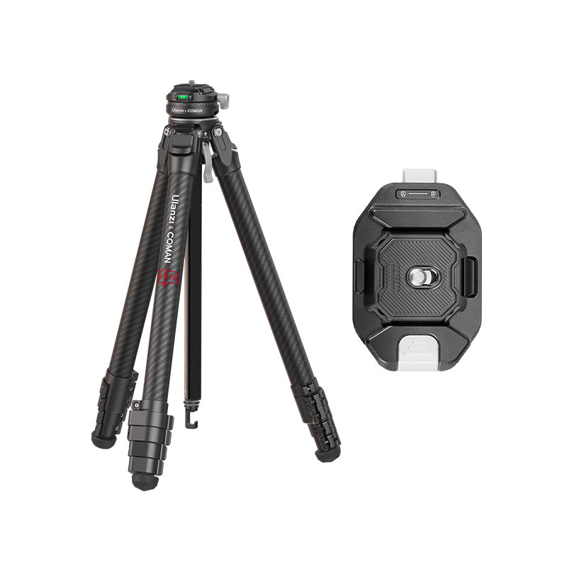 Ulanzi Zero F38 Travel Tripod, carbon fiber, black, with quick release plate for photography.