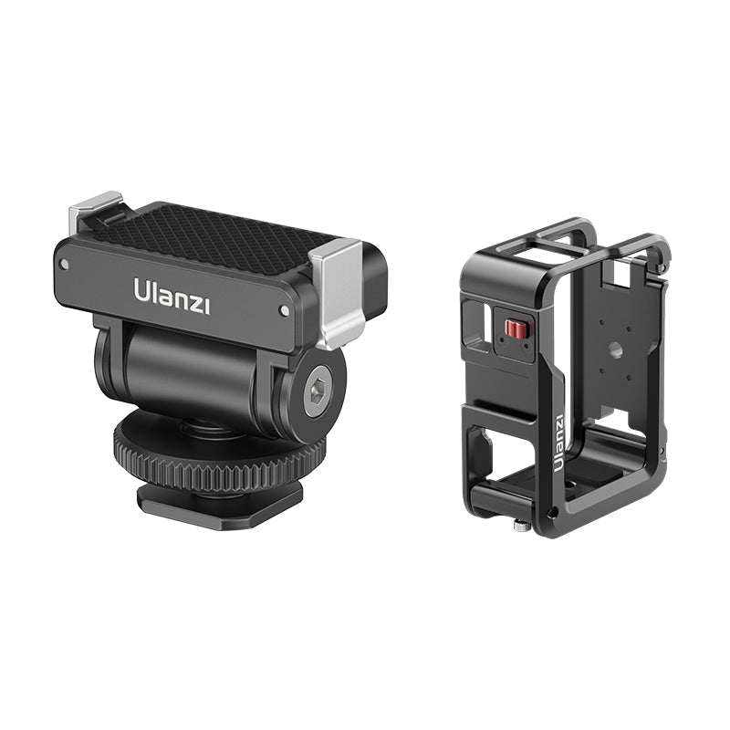Ulanzi CA22 Cold Shoe Mount Adapter kit for DJI Osmo Action 4/3 & Pocket 3, black aluminum alloy.