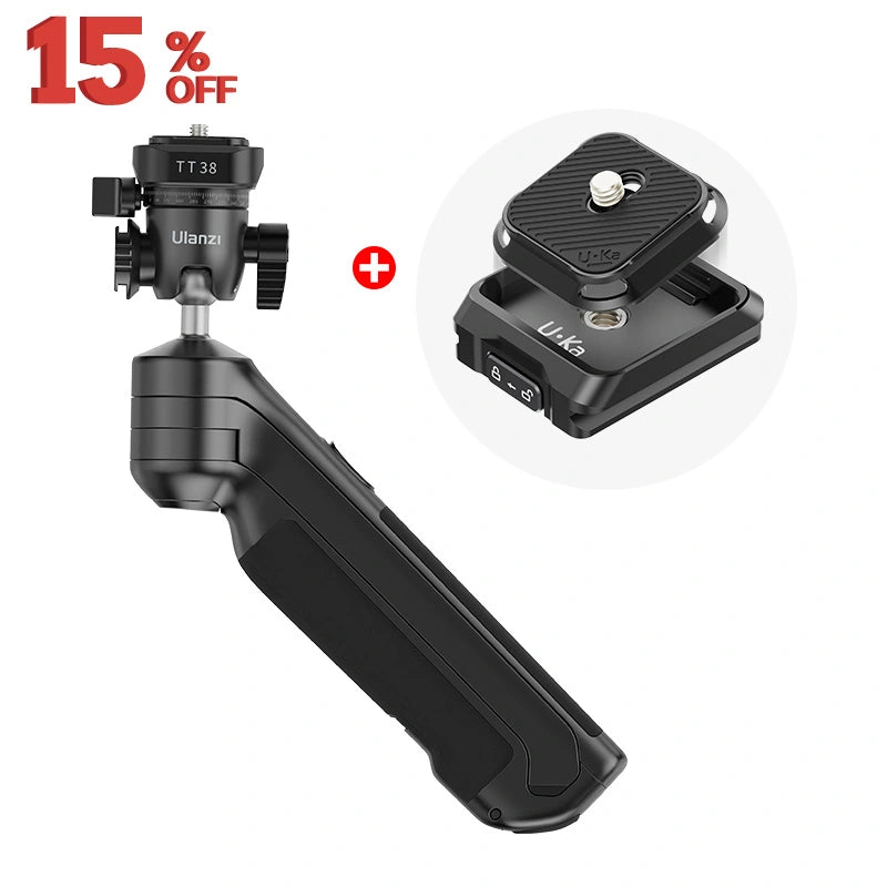 Ulanzi TT38 Tripod Combo with 15% Off - Black tripod handle and quick release plate for vlogging.