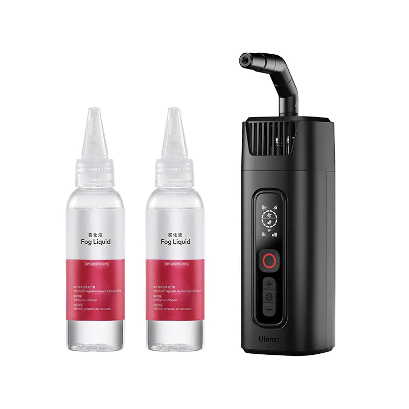 Ulanzi FM01 Fog Machine and Fog Liquid kit, perfect for photography, events, and stage effects.