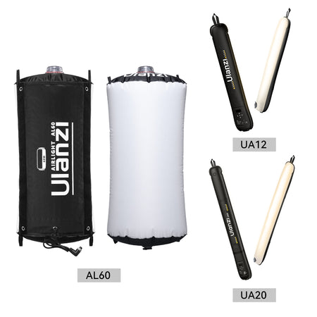 Ulanzi AL60 Inflatable LED Air Tube Light, black and white design, studio lighting options.