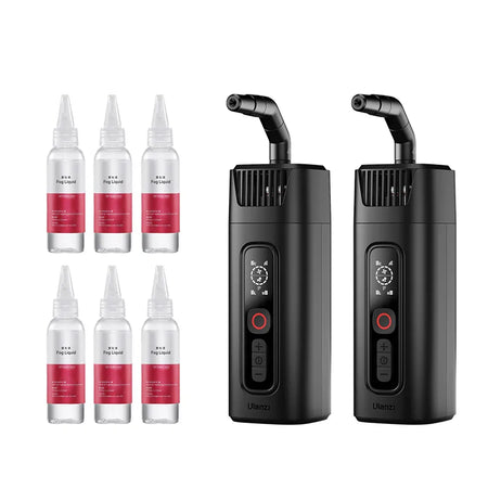 Ulanzi FM01 Fog Machine kit with fog liquid bottles, for photography, stage effects, and events.