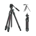 Ulanzi JJ06 Glidego travel tripod fully extended, showcasing its carbon fiber legs and adjustable clamps.