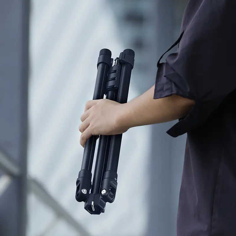 Ulanzi TT43 light stand folded, black aluminum, portable design for photography and video.