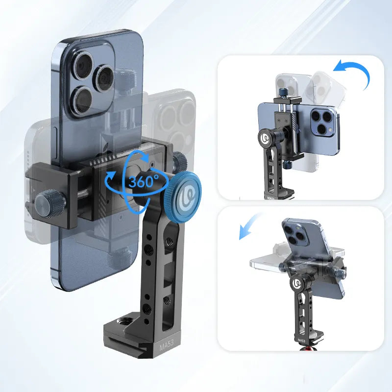 Ulanzi MA53 Arca Swiss Phone Mount - 360° rotation, versatile phone holder for content creators.