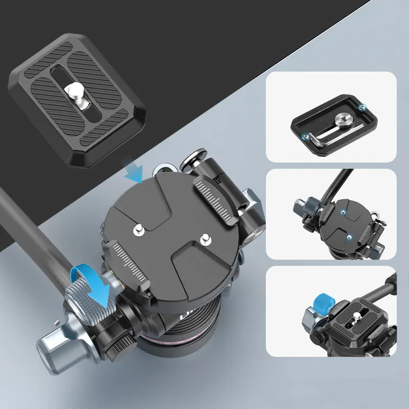 Ulanzi U-190 Pro Fluid Video Head: Arca-Swiss plate, dials, and level indicators.