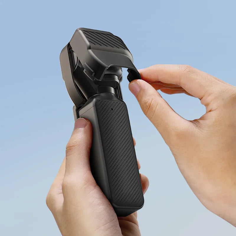 Ulanzi PK-07 Gimbal for DJI Osmo Pocket 3 in black, showcasing protective cover adjustment.