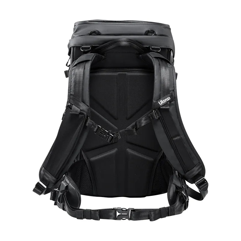 Ulanzi AB01 38L TAI Outdoor Camera Backpack in black, showing back design and adjustable straps.