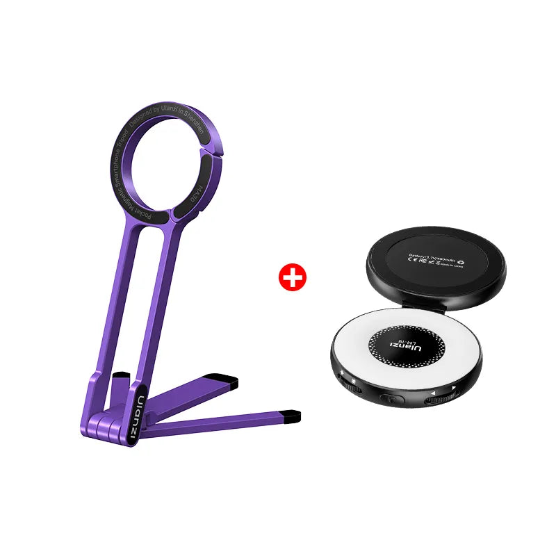 Ulanzi MA30 phone tripod combo, purple, compact design, includes wireless charger.