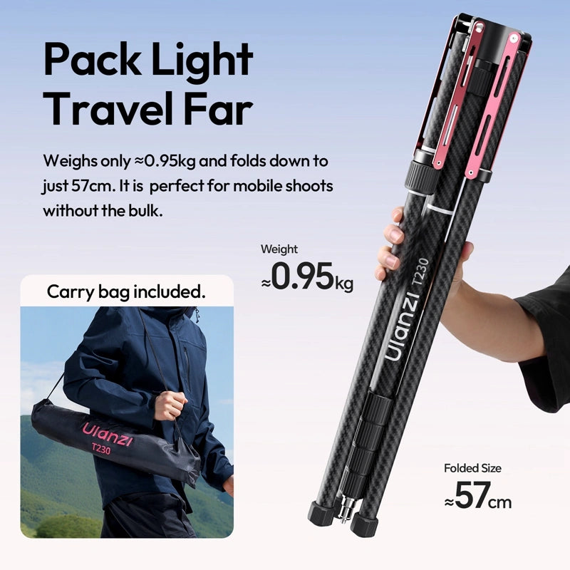 Ulanzi T230 light stand, 0.95kg weight, 57cm folded size, with carry bag, for mobile shoots.