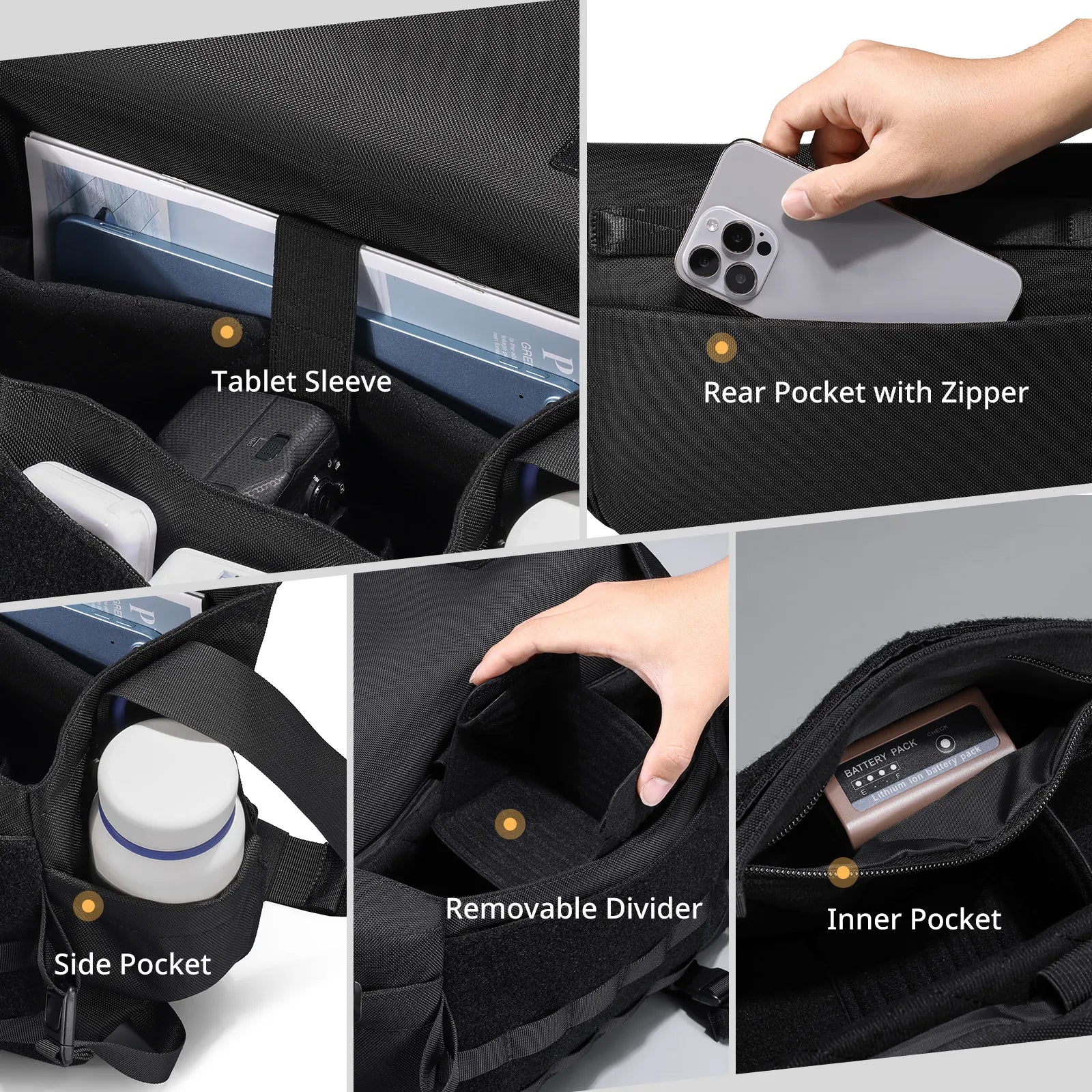 Ulanzi BC08 Camera Sling Bag with multiple pockets, removable divider, for photography gear storage.