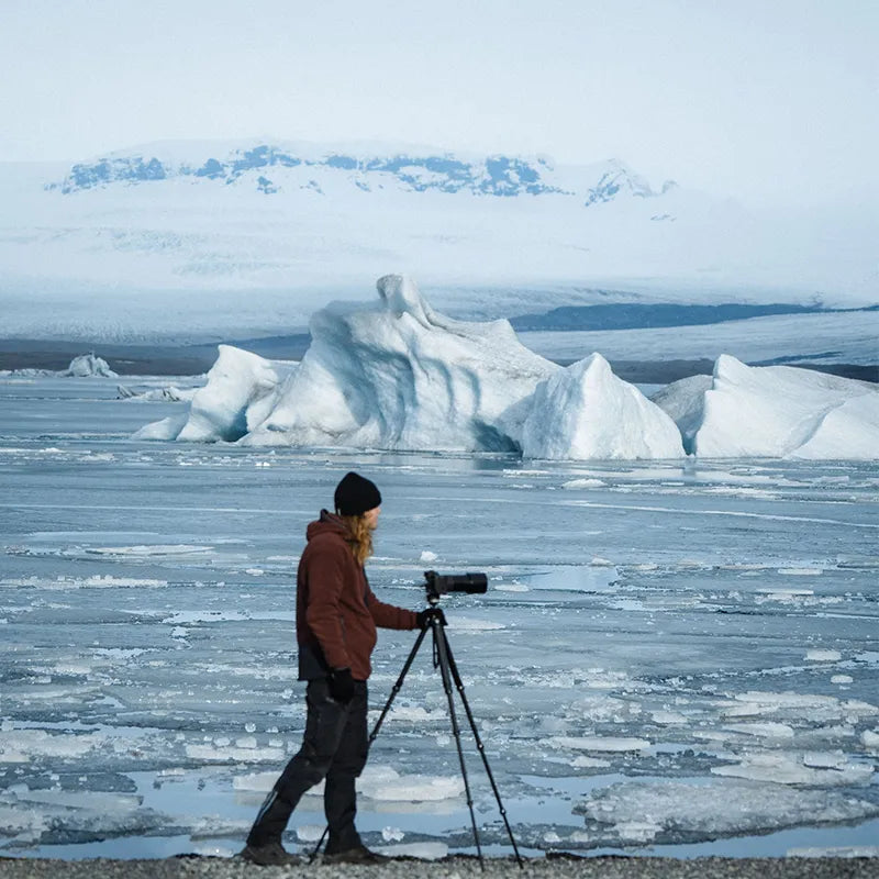 Ulanzi Falcam TreeRoot Quick Lock Travel Tripod R141K-320P being used outdoors, carbon fiber tripod.