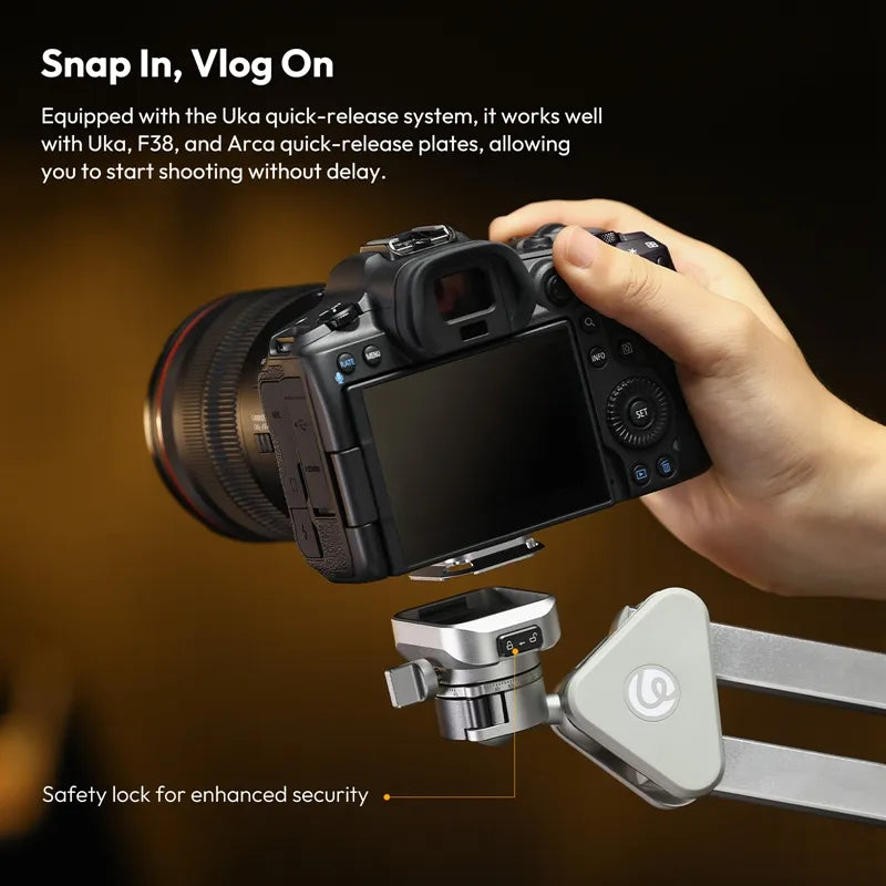Ulanzi TH04 overhead camera mount with quick-release system and safety lock, vlog-ready design.