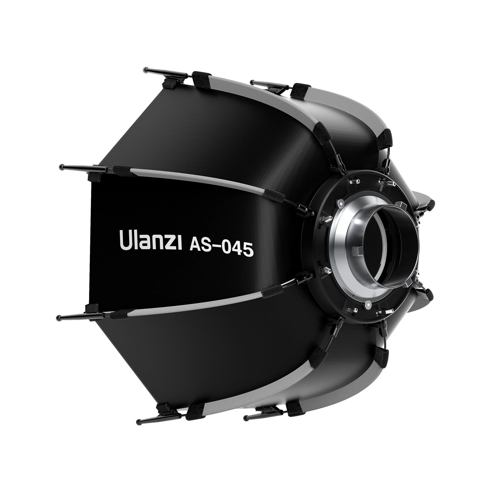 Ulanzi AS-045 Octagonal Softbox. Black softbox with silver mounting, ideal for photography lighting.