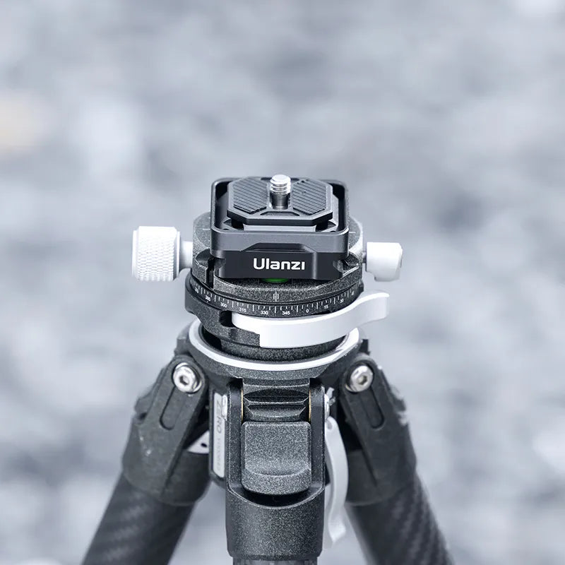 Ulanzi Uka Quick Release Plate C007, black, mounted on tripod head for camera setup.
