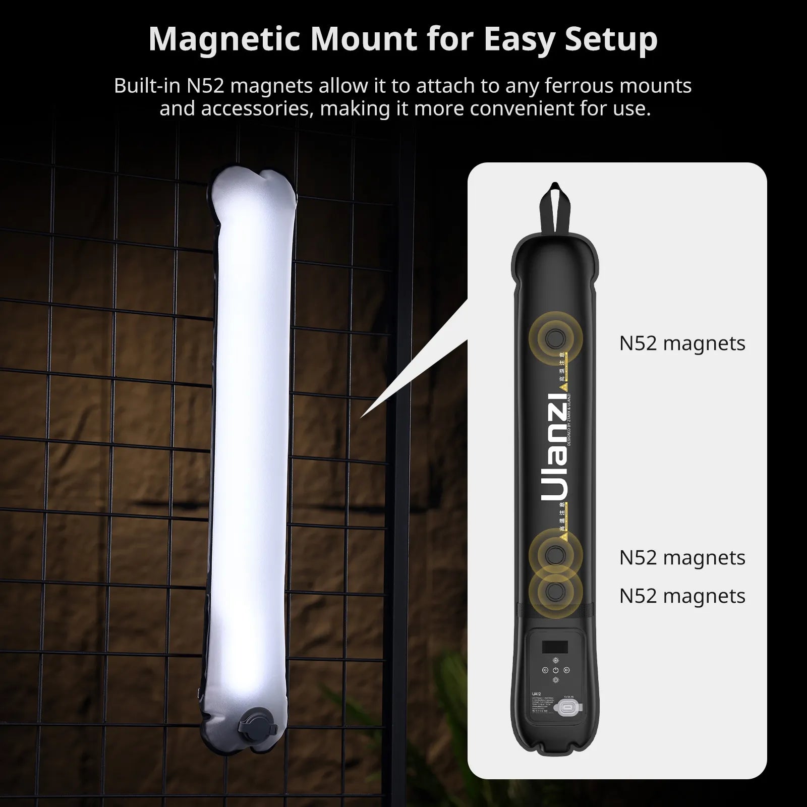 Ulanzi Portable Air Tube Light with magnetic mount. Perfect for content creation and easy setup.