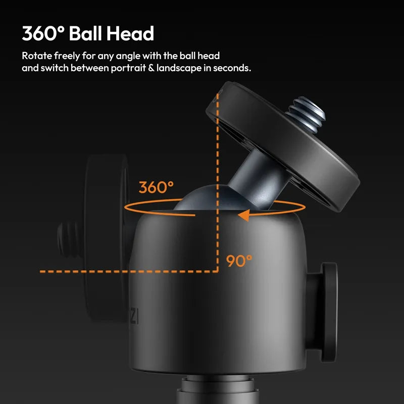 Ulanzi MT88 ClipMate Tripod T136 featuring a 360° ball head for versatile camera angle adjustment.