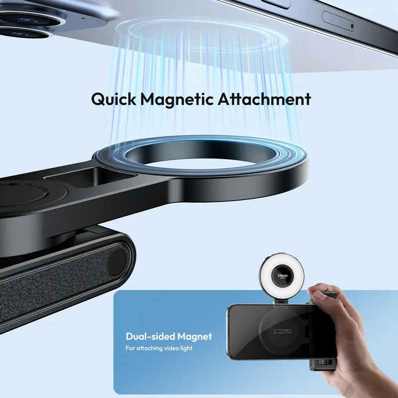 Ulanzi JJ03 Magnetic Phone Tripod showcasing quick attachment and dual-sided magnet for video light.