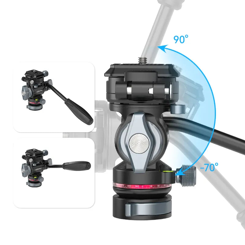 Ulanzi U190 Pro Fluid Video Head: 90 degree tilt and -70 degree tilt, Arca-Swiss plate.