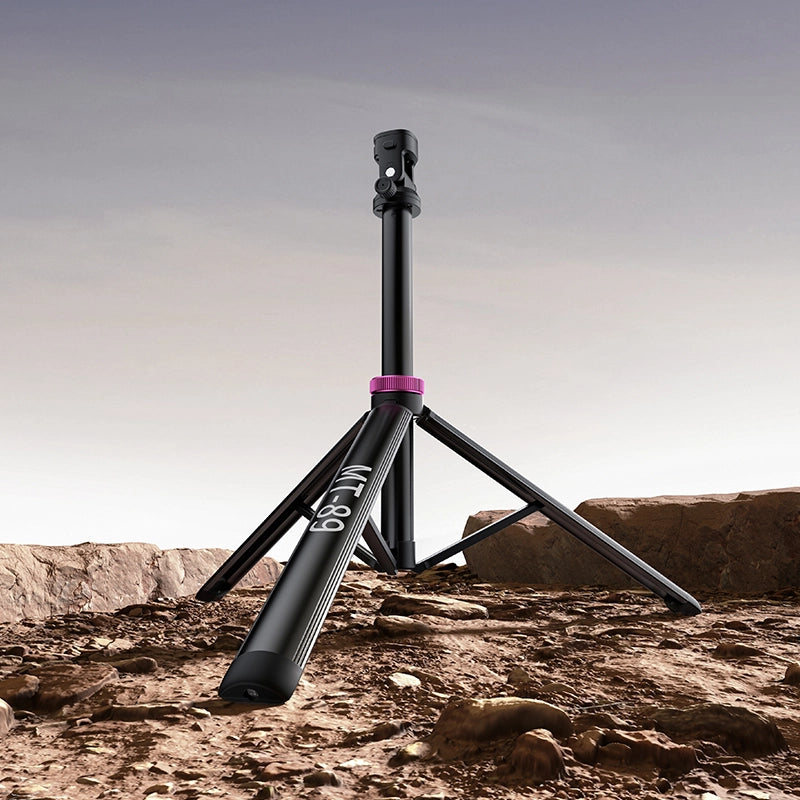 Ulanzi MT-89 Quick-Release Light Stand, black with pink accents, ready for video light and flash.