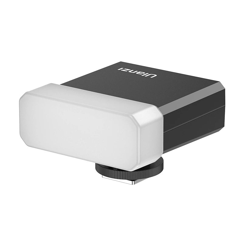 Ulanzi F12 Mini Camera Flash Speedlite, black and gray design with Ulanzi logo, and white diffuser.