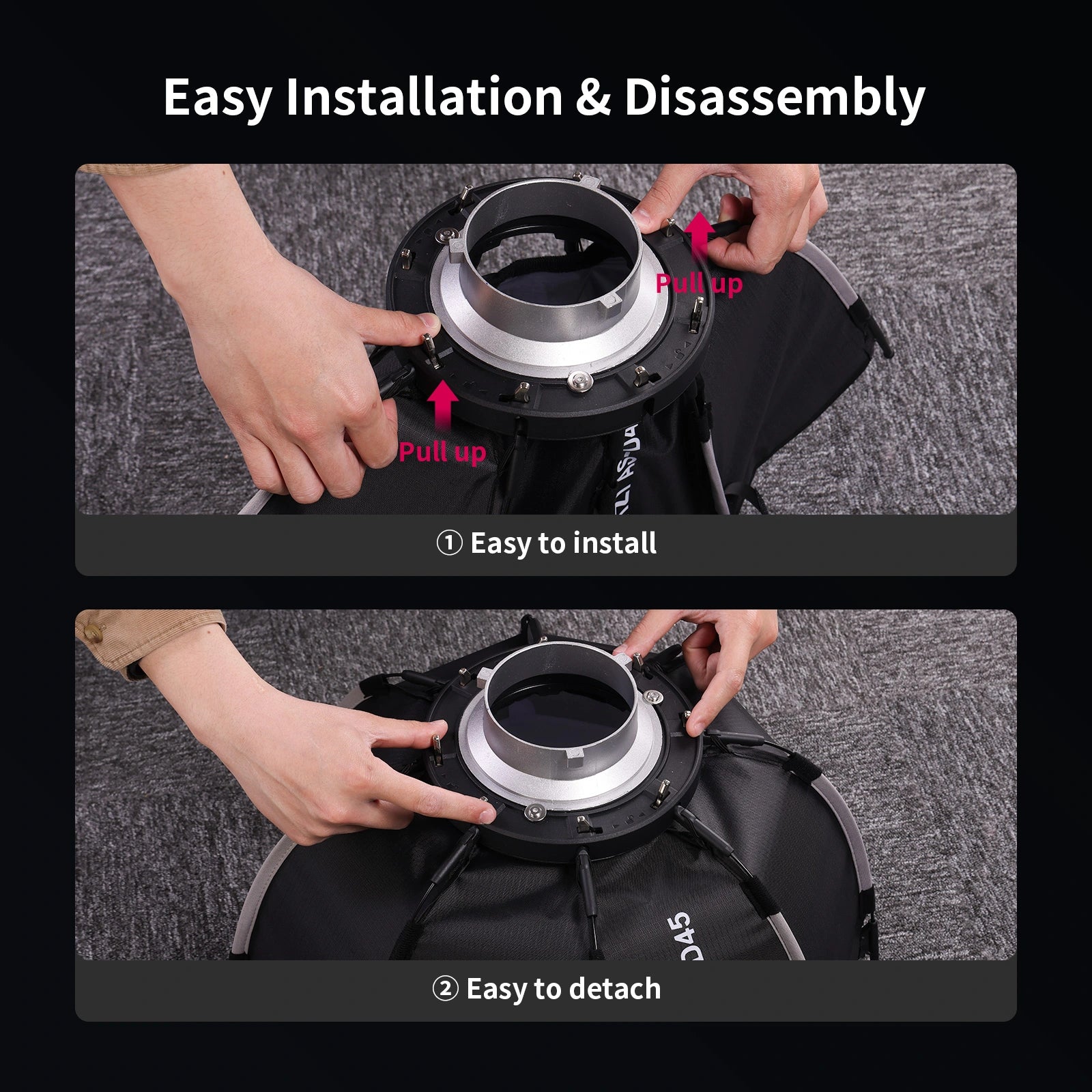 Ulanzi AS-045 softbox with quick release mechanism for easy installation and disassembly.