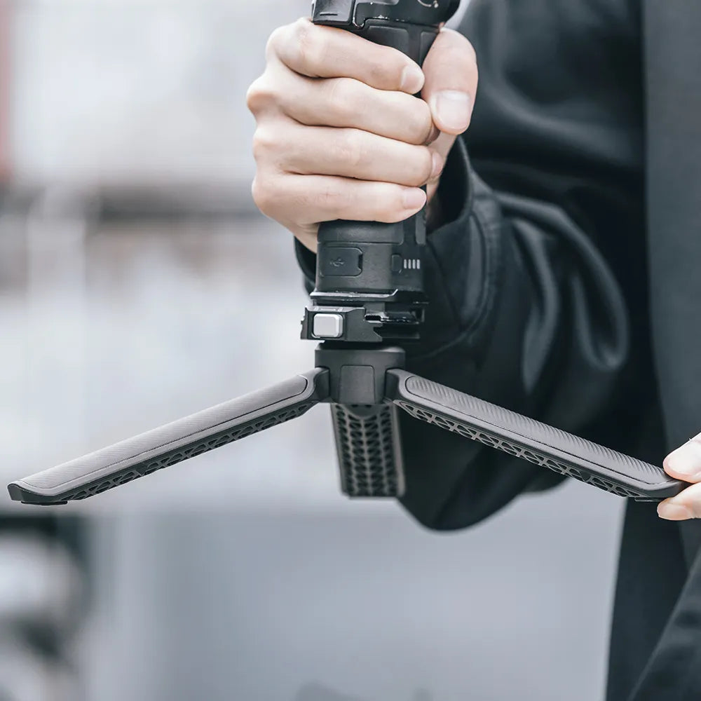 Ulanzi Falcam TreeRoot Quick Open Desktop Tripod in use, black color and quick open feature.