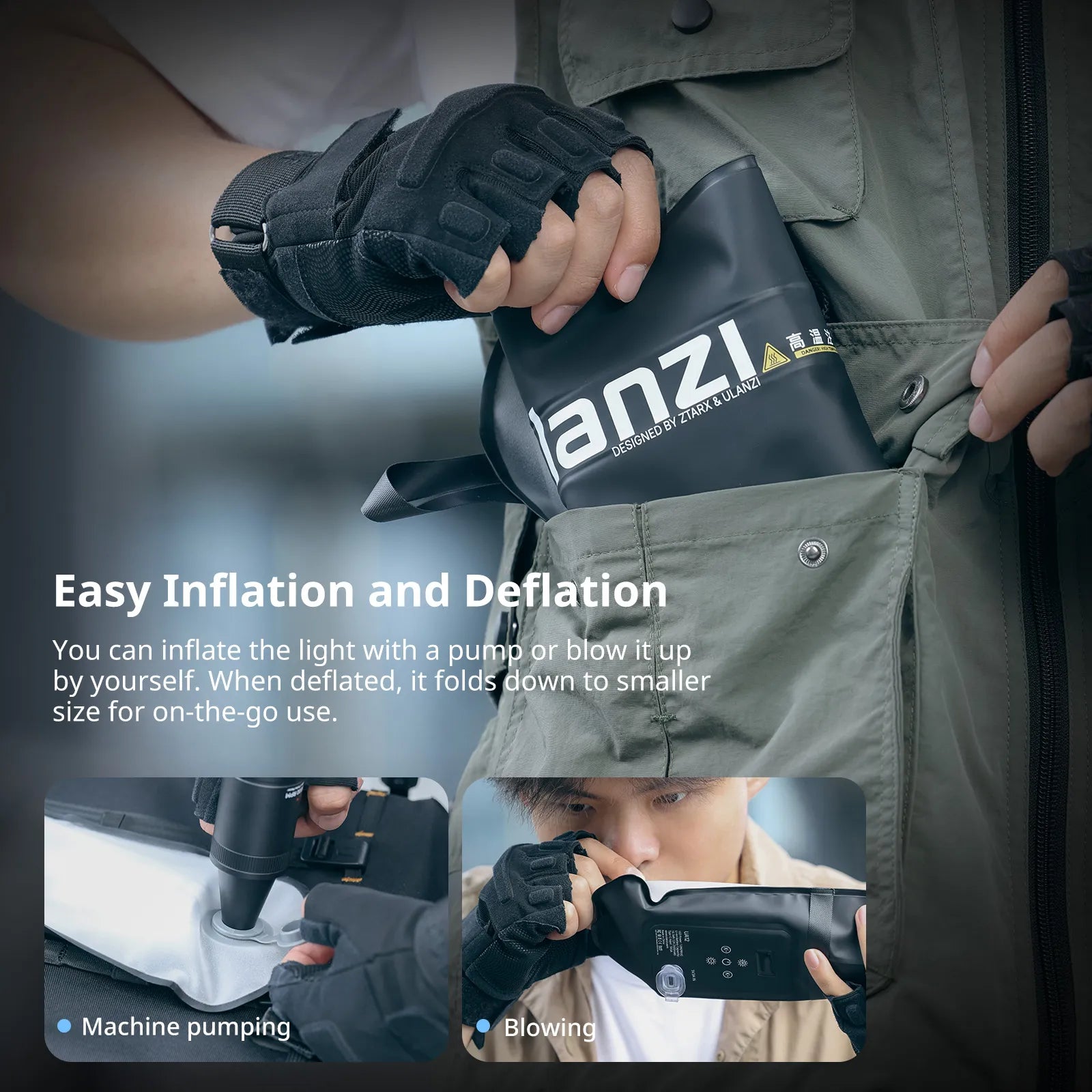 Ulanzi Portable Air Tube Light, easy inflation and deflation for on-the-go use.