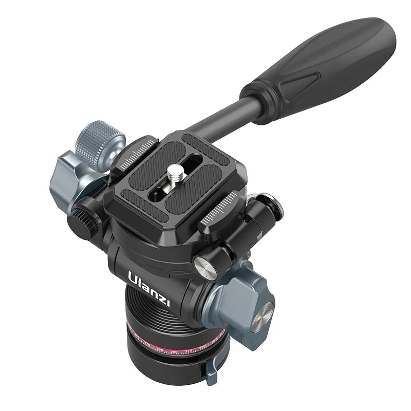 Ulanzi U-190 Pro Fluid Video Head: Black and gray aluminum alloy video head with handle.