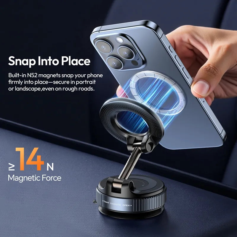 Hand placing a smartphone onto a magnetic Ulanzi SK-25 MagMount for secure attachment.