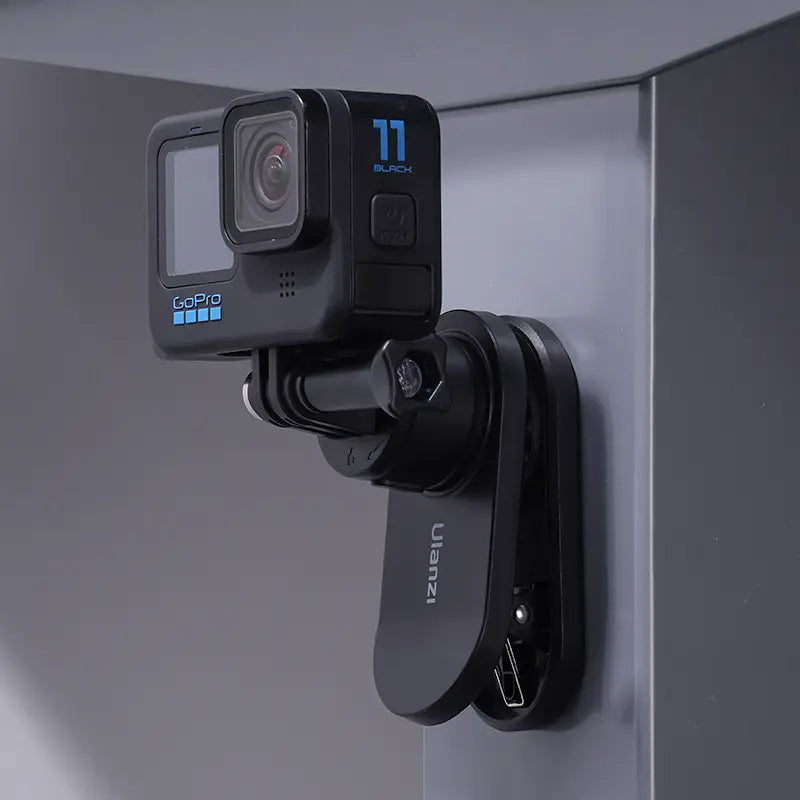 Ulanzi Go-Quick II Magnetic Backpack Strap Clip with GoPro Hero 11 Black, black action camera mount.