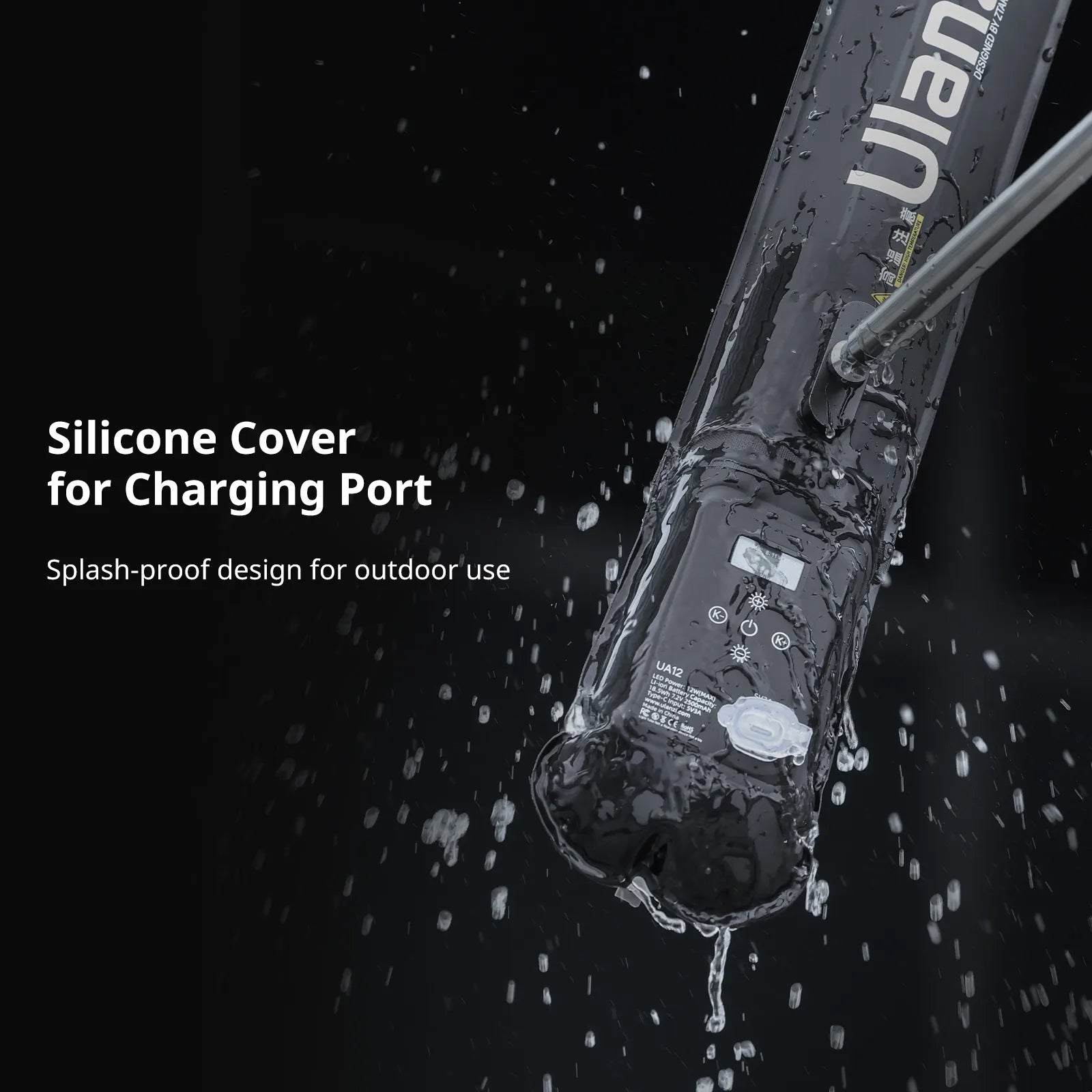 Ulanzi UA12 Air Tube Light with silicone charging port cover, splash-proof design.