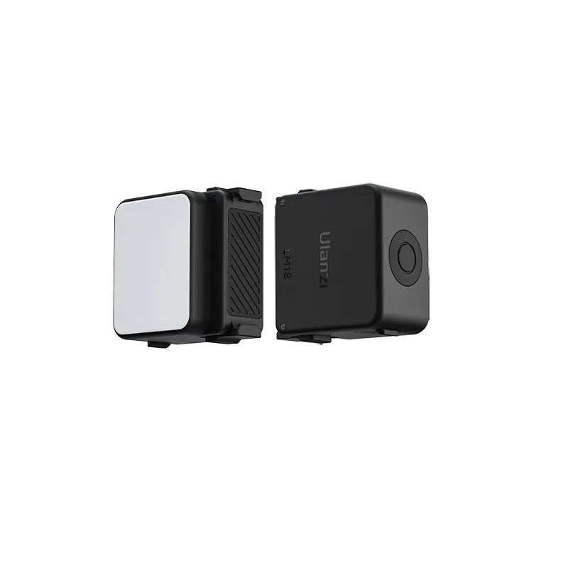 Ulanzi LM18 Mini LED Video Light for DJI Osmo Action 5/4/3 & Pocket 3, black and white design.