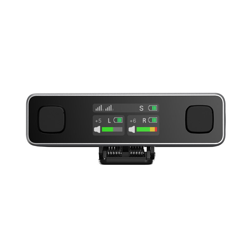 Ulanzi U-Mic AM18 Wireless Microphone receiver showing audio level indicators.