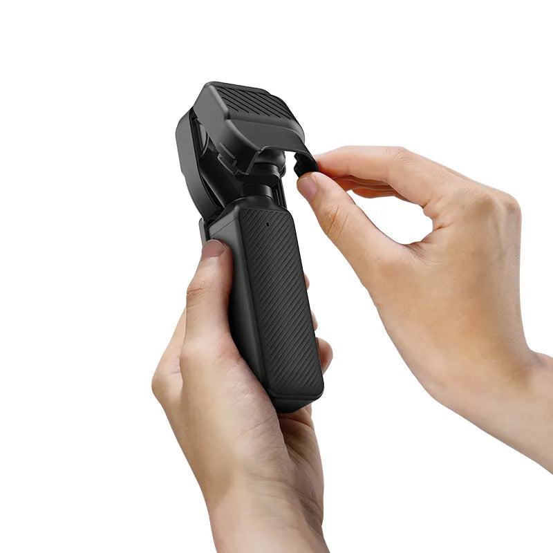 Ulanzi PK-07 Gimbal for DJI Osmo Pocket 3: Protective cover being adjusted on black gimbal.