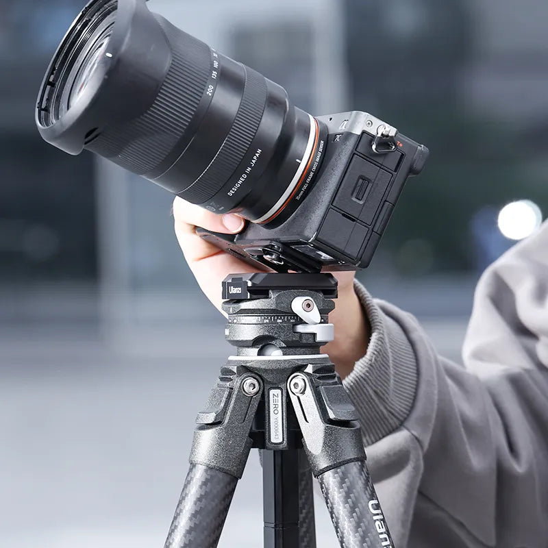 Ulanzi C007 Quick Release Plate: Camera setup on tripod with Arca-Swiss, secure mounting.