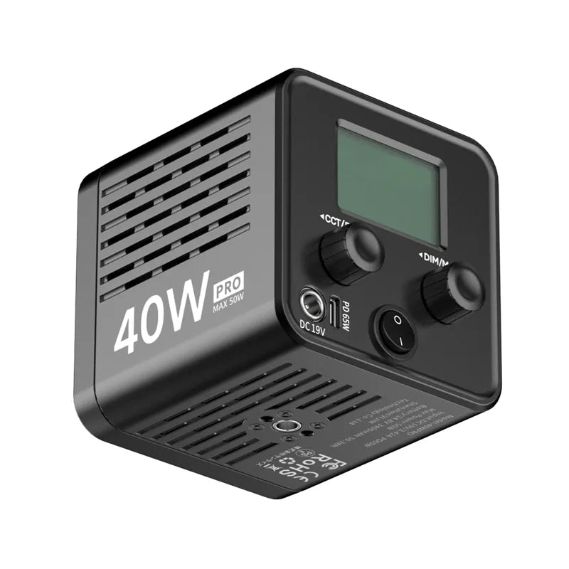 Ulanzi L023 40W Pro LED video light, compact black design with dimming and charging capabilities.