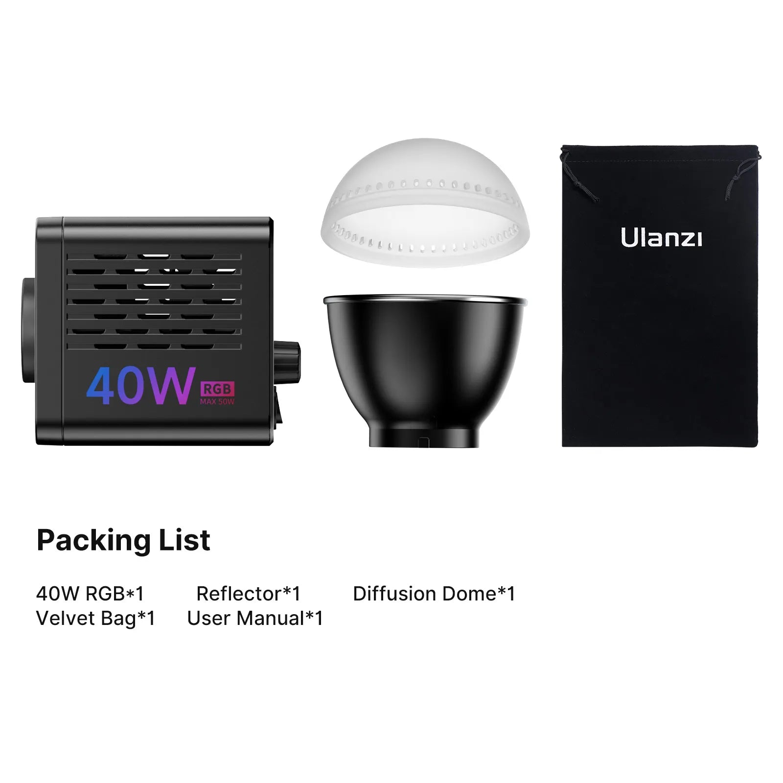 Ulanzi L024 40W RGB Portable LED Video Light  packing list