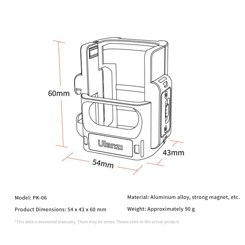 Ulanzi PK-06 Adapter for DJI Osmo Pocket 3 - Aluminum alloy, with dimensions and weight details.