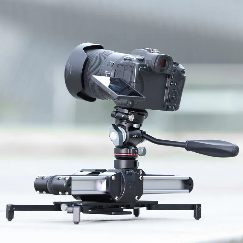 Ulanzi U-190 Pro Fluid Video Head with camera on tripod and slider, ready for video shooting.